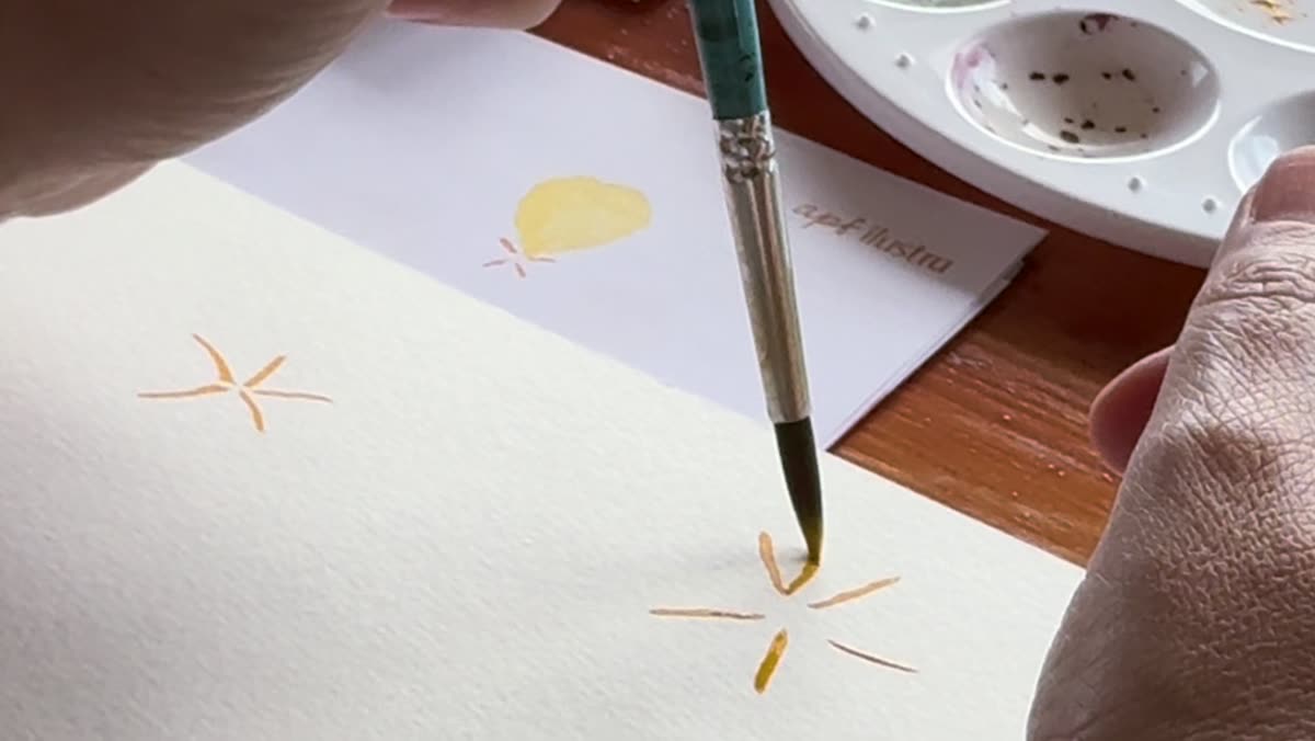 Pétalas amarelas sendo pintadas, pincelada por pincelada